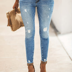 Button Fly Ripped High Stretch Denim Pants