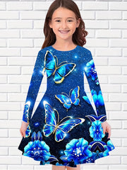 Dreamy Butterfly Starry Night Long Sleeve Dress Girls Party