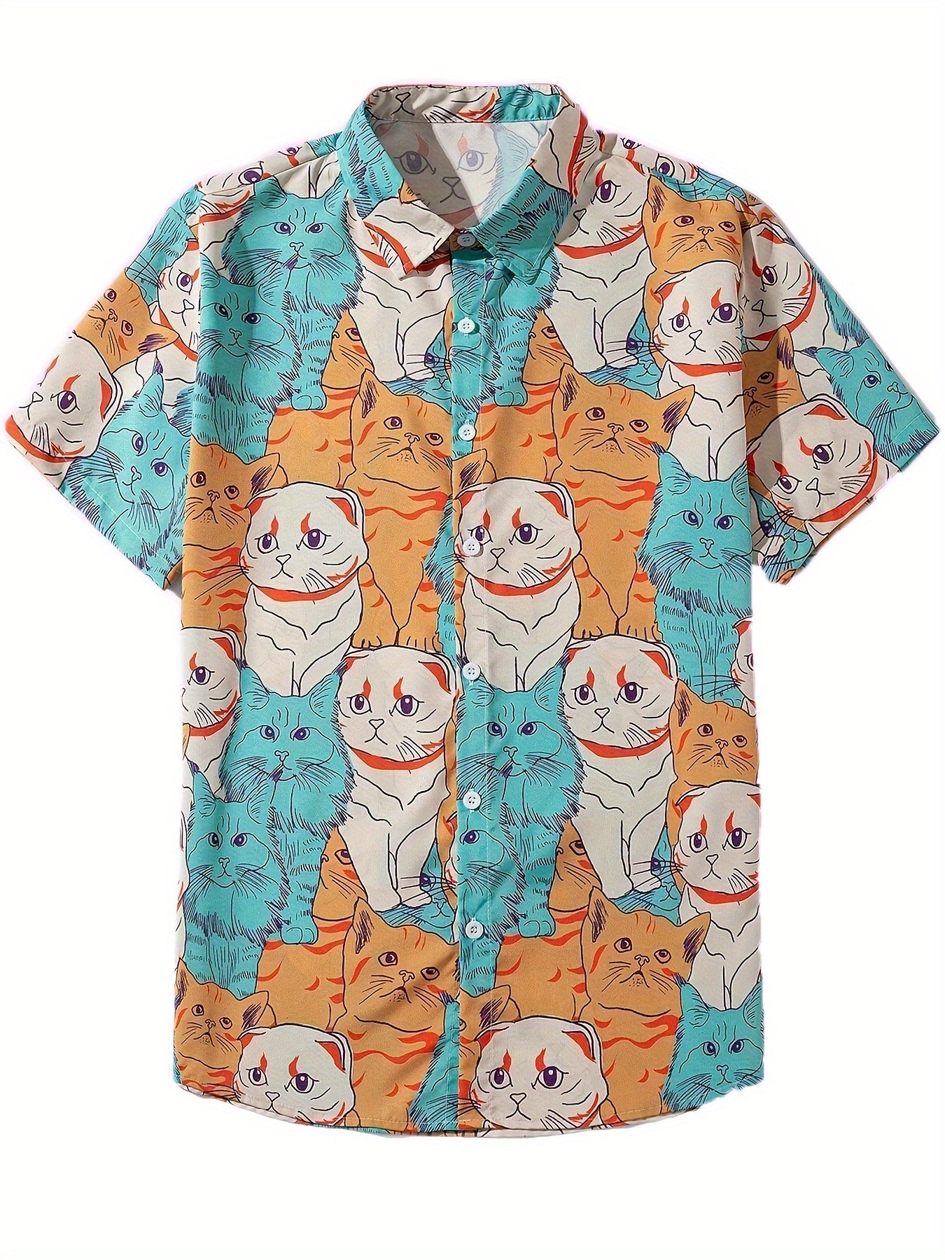 Men's Cat Print Button Up Shirt