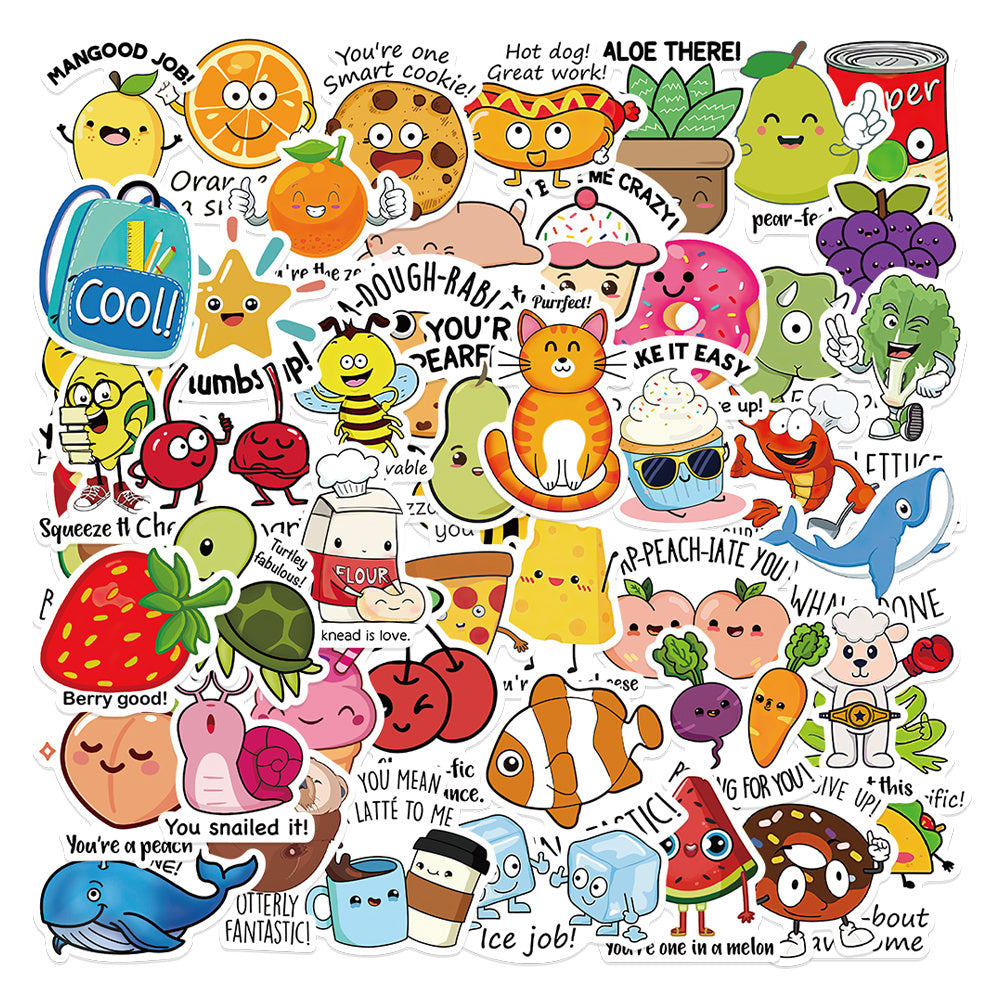 50 Fun Teacher Stickers Mixed Animals And Plants Waterproof Stickers