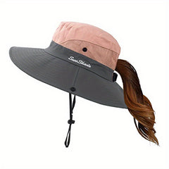 Foldable Ponytail Sun Protection Bucket Hat UV Protection Hat For Toddler Girls
