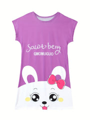 Girls Cartoon Nightdress Short Sleeve Round Neck Sleepwear Kids Spring Summer