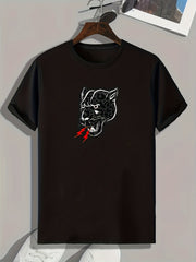 Leopard Head Print Men's Comfy T shirt Active Slightly Stretch Breathable Tee