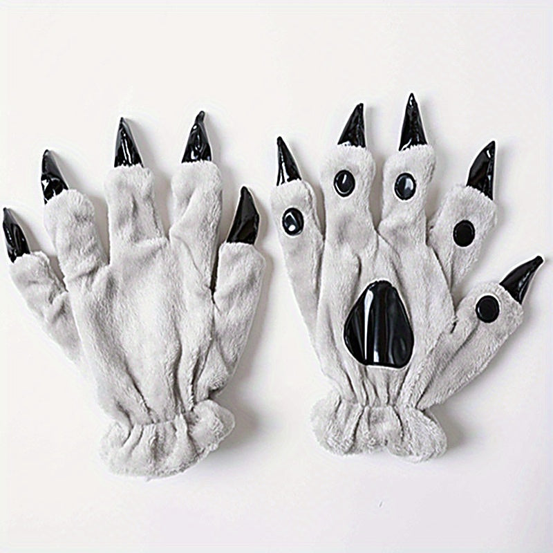 Thick Plush Animal Paw Gloves Winter Warmth Dinosaur & Cat Paw Soft Fleece Lined