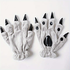Thick Plush Animal Paw Gloves Winter Warmth Dinosaur & Cat Paw Soft Fleece Lined