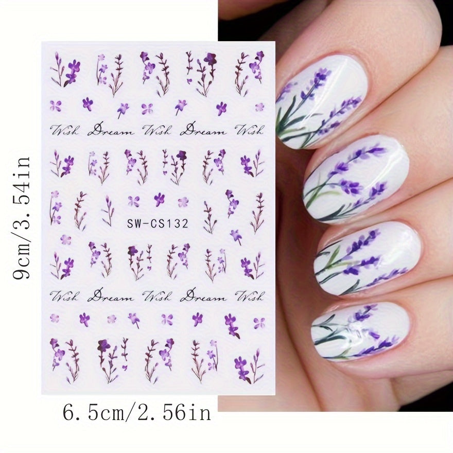 Purple Flower Nail Art Stickers Self Adhesive Nail Art Decals