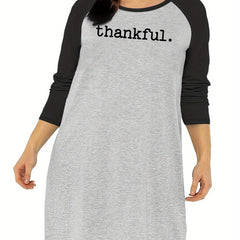 Nightdress Women's Plus Letter Print Raglan Sleeve Round Neck
