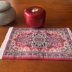 Renus Carpet 1:12 Scale Floral Pattern w/ Tassels Red & Beige Dollhouse