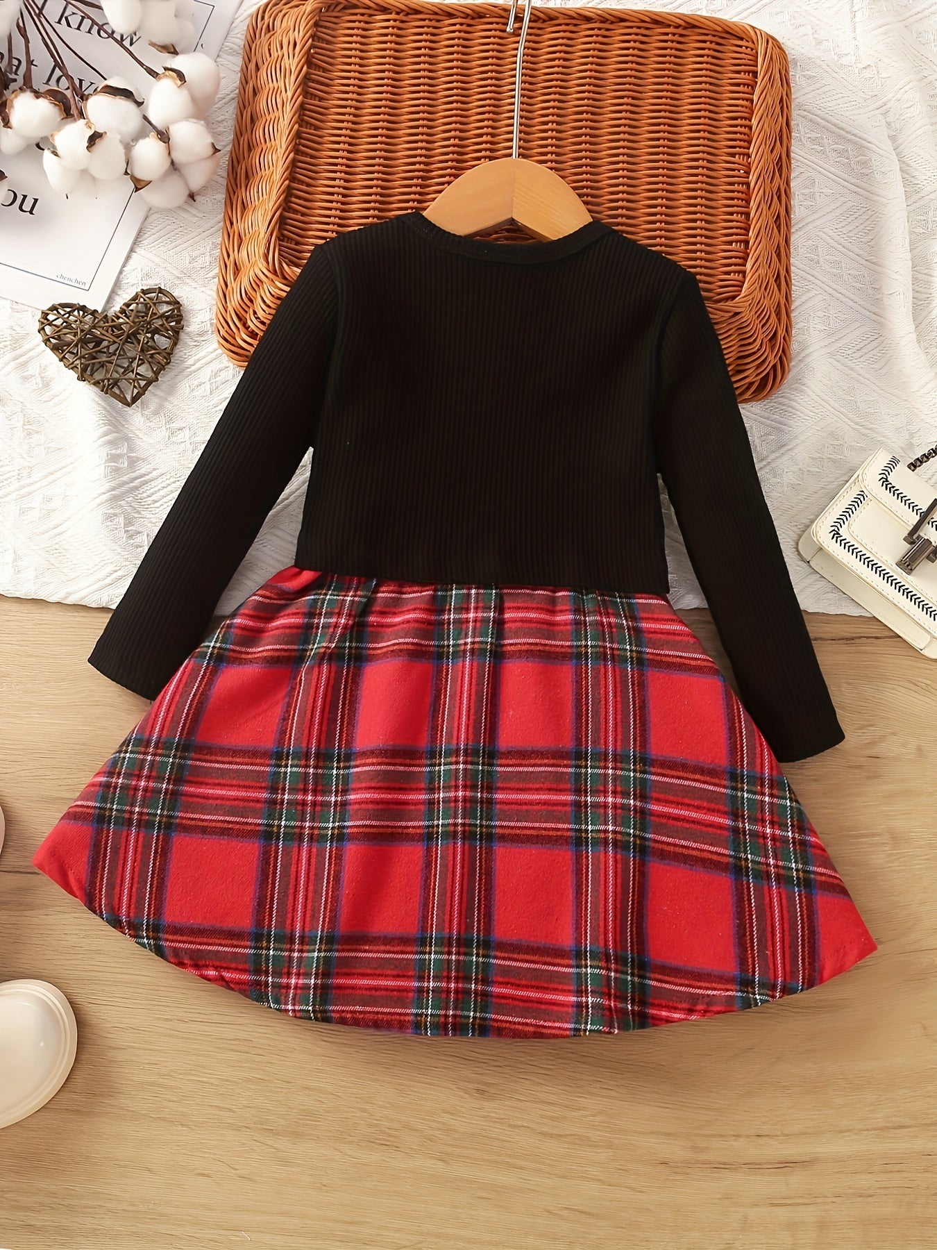 Toddler Girl's Plaid Dress & Cardigan Set for Spring Autumn Christmas