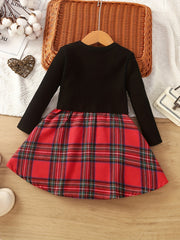 Toddler Girl's Plaid Dress & Cardigan Set for Spring Autumn Christmas