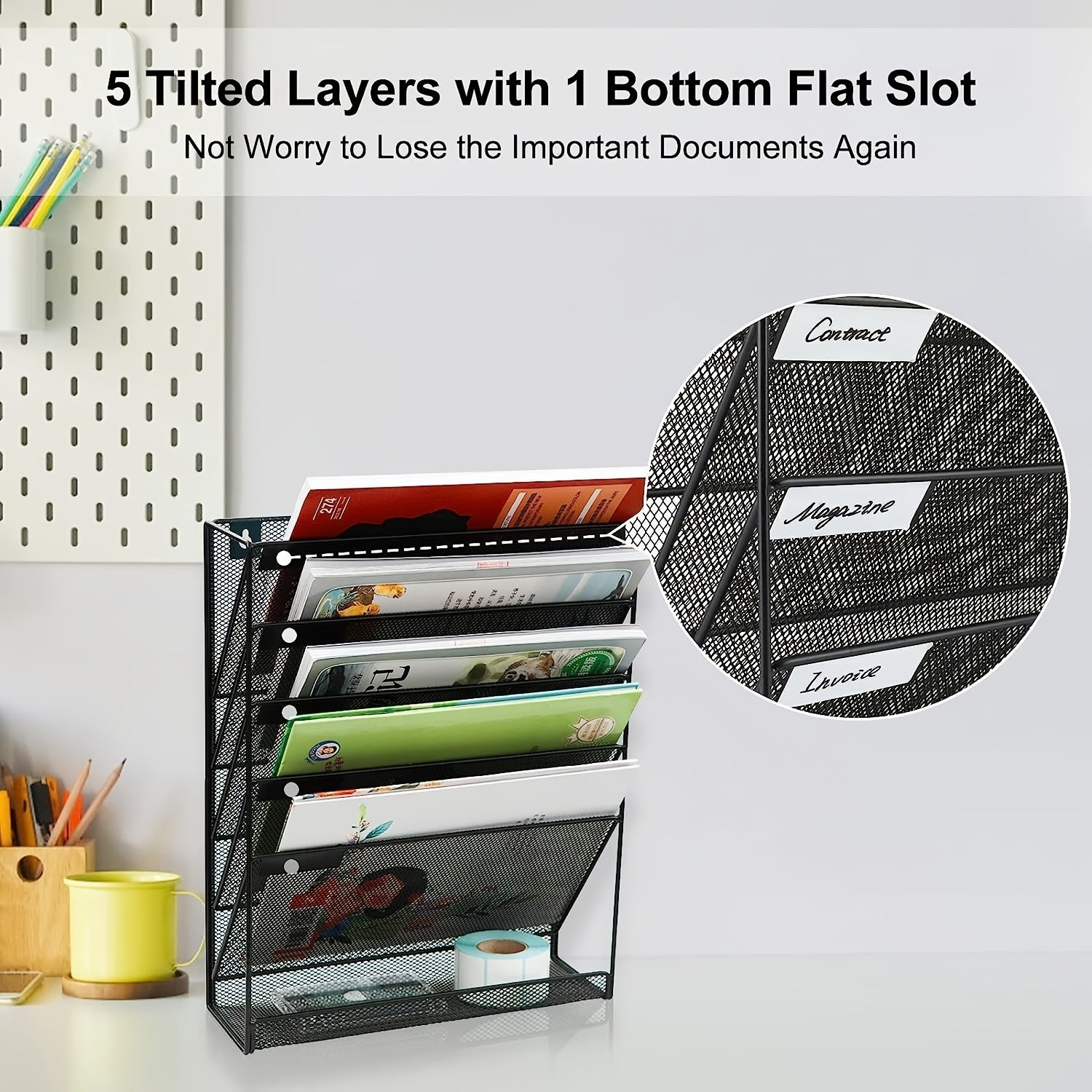 5-Layer Wall-Mounted File Rack Mail Rack Organizer