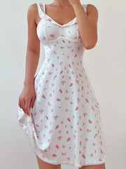 Floral Print Lace Trim Nightdress V-Neck Sleep Dress