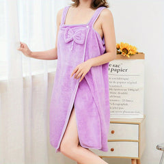 Soft Wearable Bath Towels with Bowknot Decor - Quick Dry