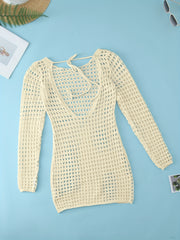 Crochet Hollow Out Long Sleeve Cover Up Dress