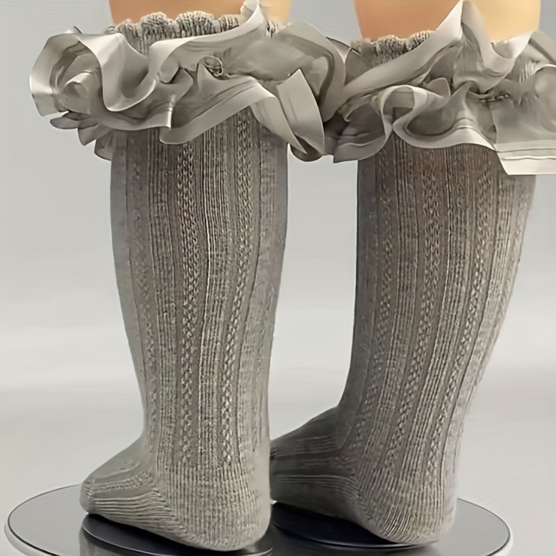 Girls Kids Lace Ruffled Crew Socks Sweet Breathable Comfy Skin-friendly