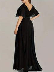Solid Ruffle Sleeve Maxi Formal Evening Dress