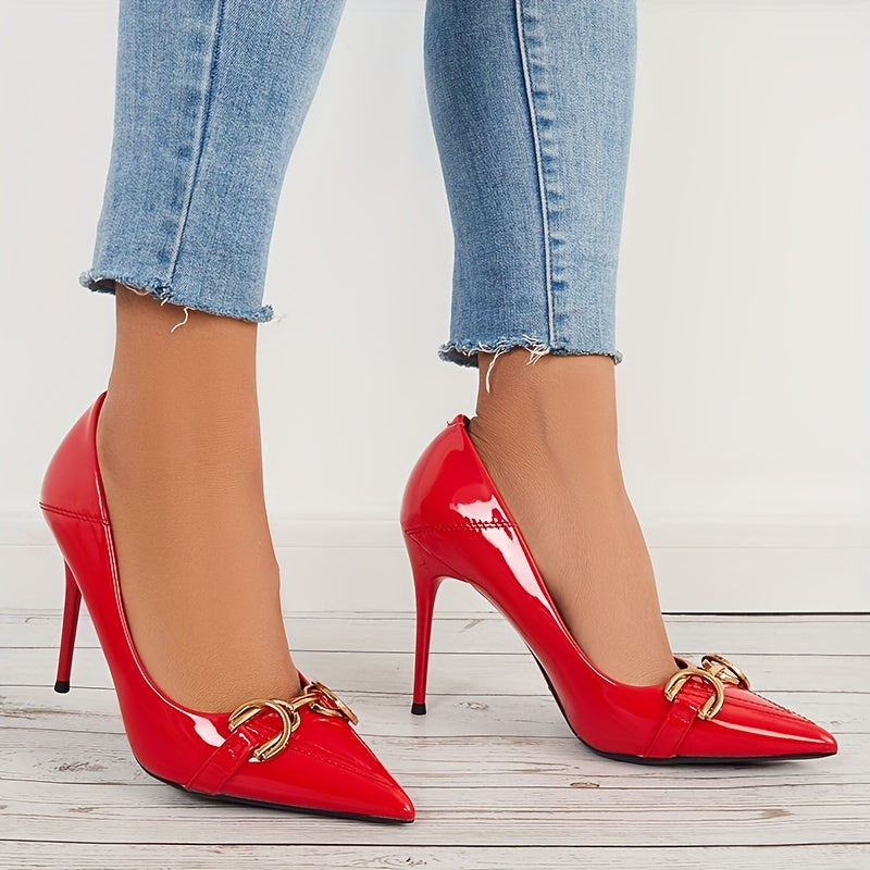 Chain Decor High Heels Pointed Toe Stiletto Heels Evening Party Pumps