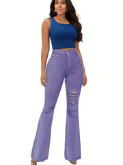 Sexy Jeans Women's Flared Leg Ripped Denim Pants