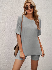 Casual Matching Set Short Sleeve T-shirt & Biker Shorts Women's Outfits