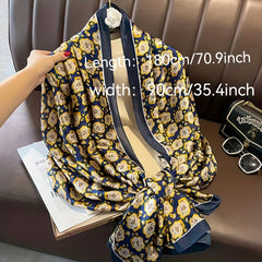 Vintage Camellia Print Silk Scarf Shawl Head Wrap Women Sunscreen