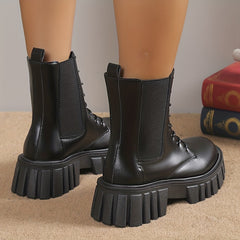 Women's Platform Combat Boots Lace Up Ankle Boots