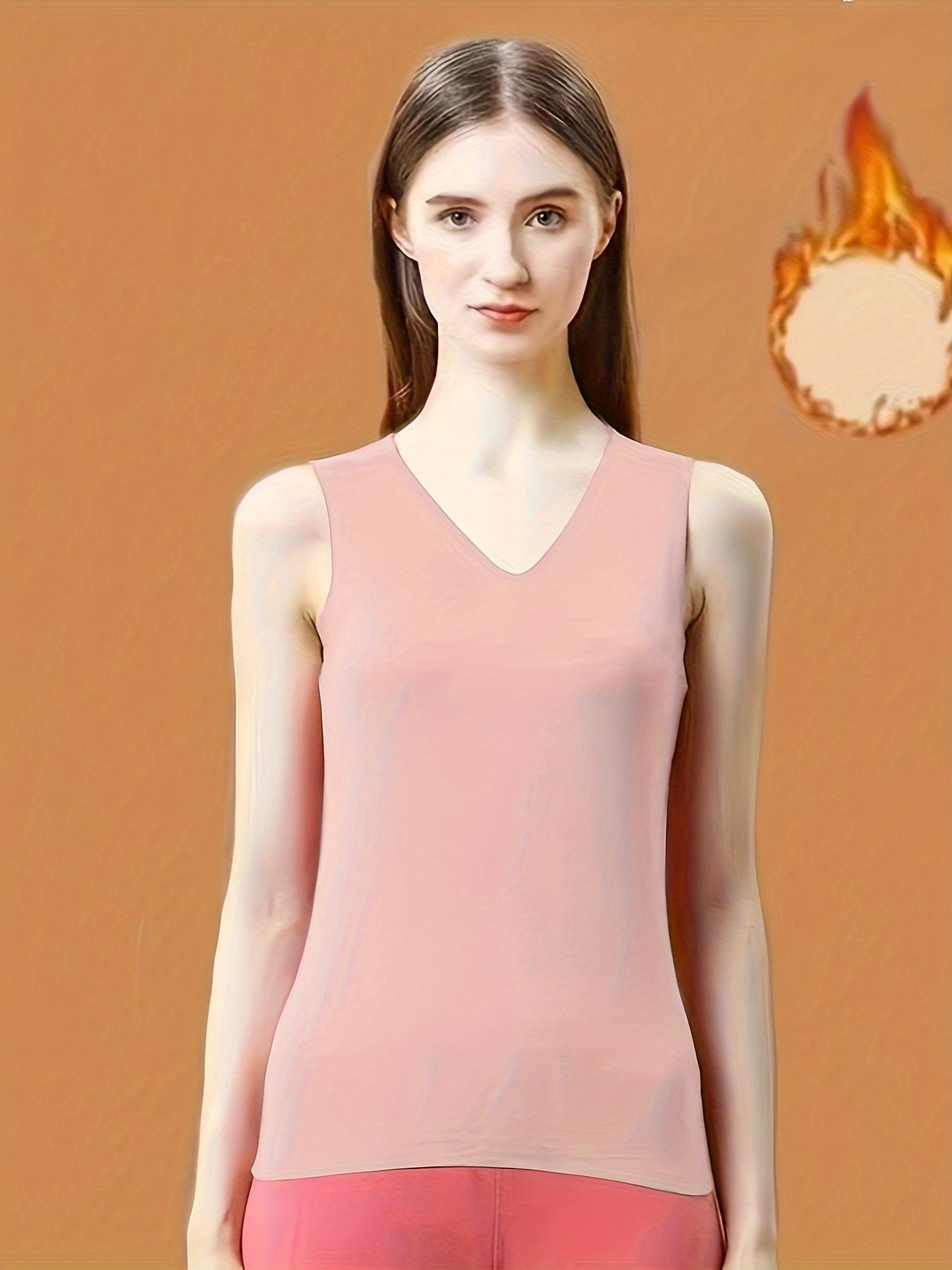 Stretch V-Neck Thermal Tank Top Women Sleeveless Warm Outdoor Sports