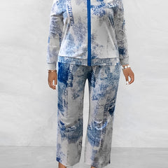 Tie Dye Zipper Jacket & Wide Leg Pants Set