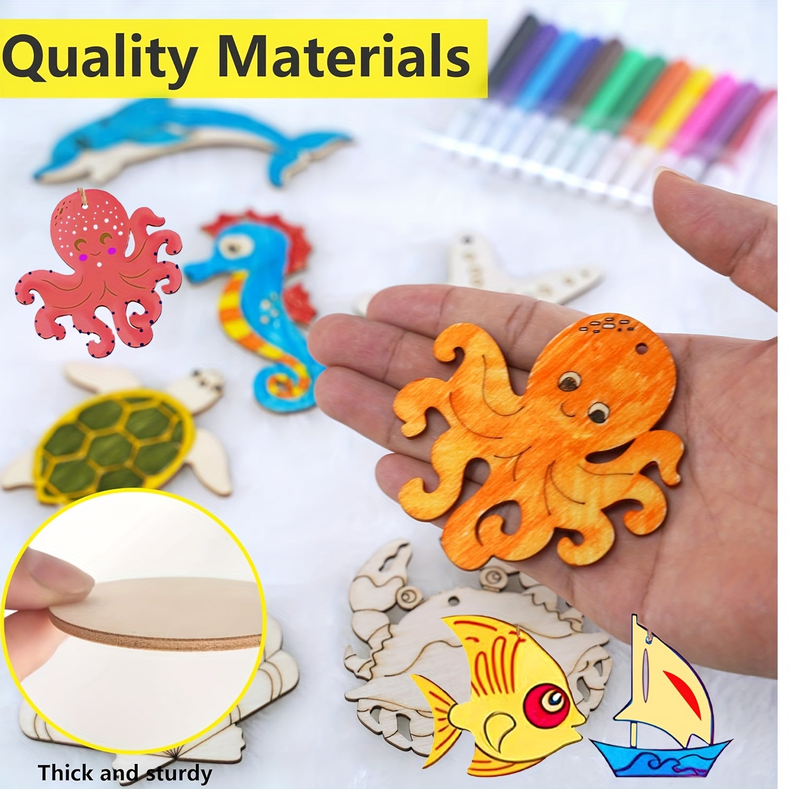 48pcs Ocean Animal Wooden Craft Set DIY Crafts for Birthdays Parties & Festivals