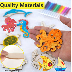 48pcs Ocean Animal Wooden Craft Set DIY Crafts for Birthdays Parties & Festivals