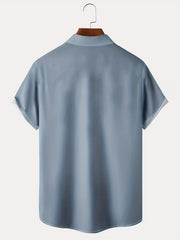 Men's Casual Coconut Tree Pattern Short Sleeve Shirt With Pocket