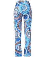 Boho Floral Print Loose Straight Pants Elastic High Waist