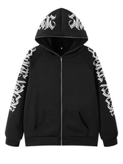 Y2k Sports Top Women's Plus Art Letter Print Zip Up Hooded Sweater