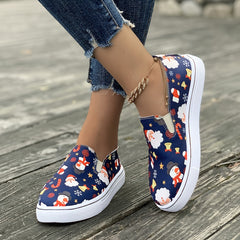 Christmas Snowman Print Soft Thick Sole Slip On Loafers Shoes