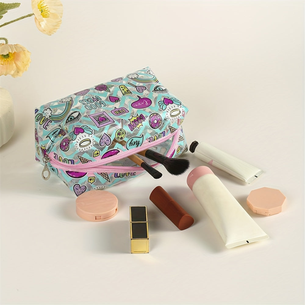 Rainbow Heart Pattern Makeup Bag PVC Waterproof Zipper Pouch