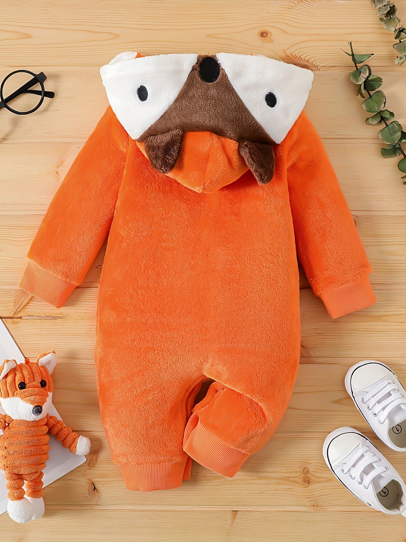 Fleece Thermal Fox Shape Romper Hoodie for Baby