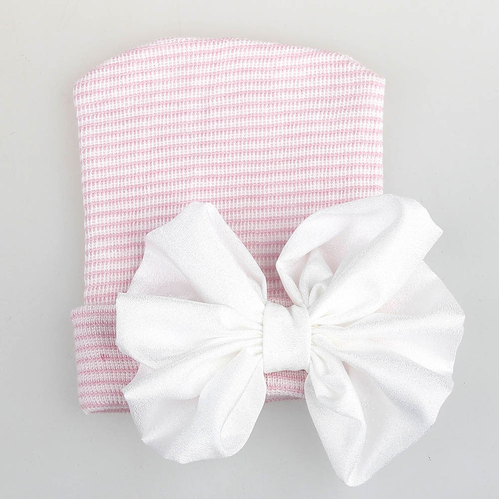 Baby Girls Bow Knit Striped Cap Elastic Thermal Beanie