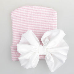 Baby Girls Bow Knit Striped Cap Elastic Thermal Beanie