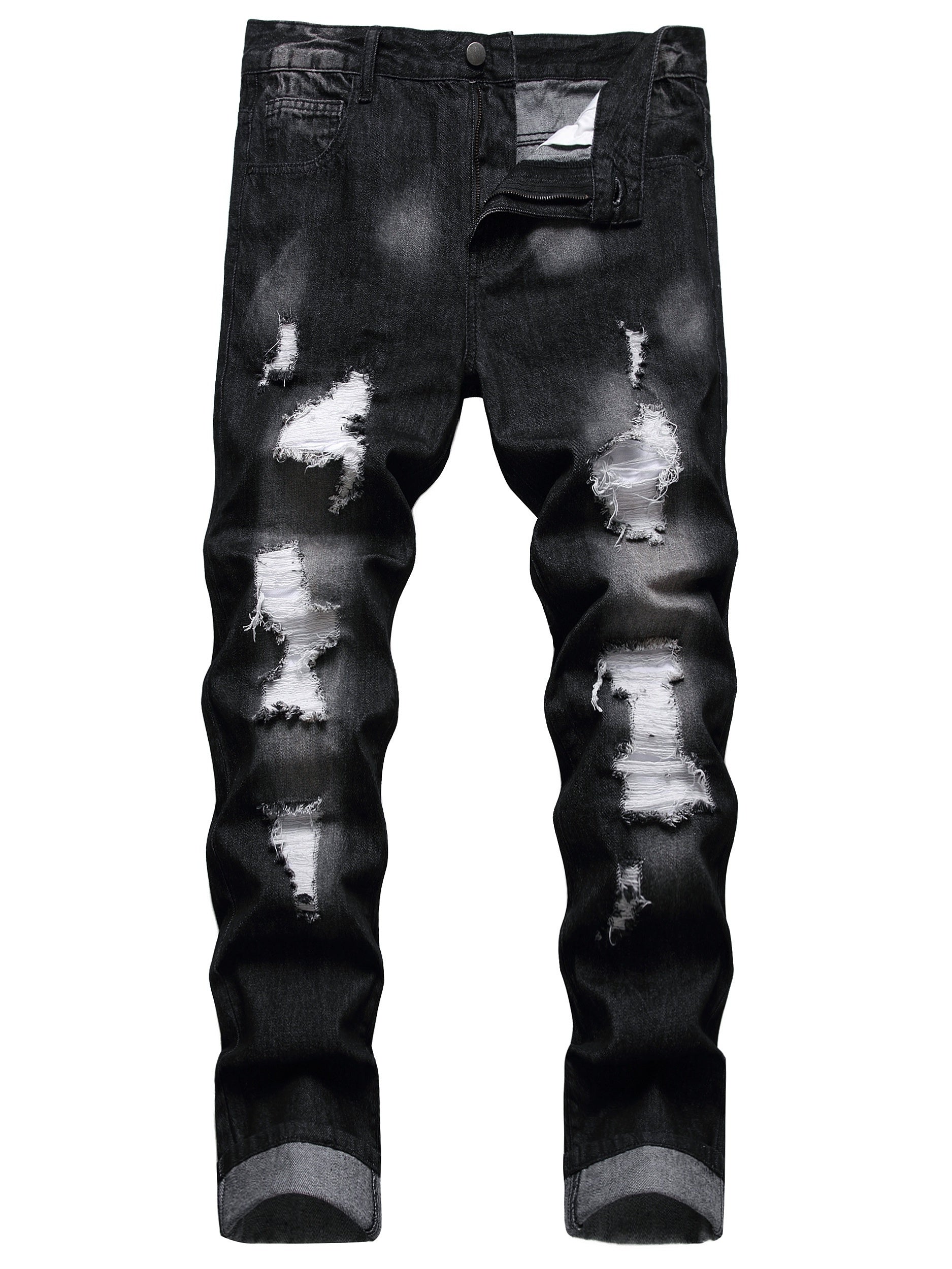 Slim Fit Ripped Jeans Men Casual Street Style Distressed Denim Pants