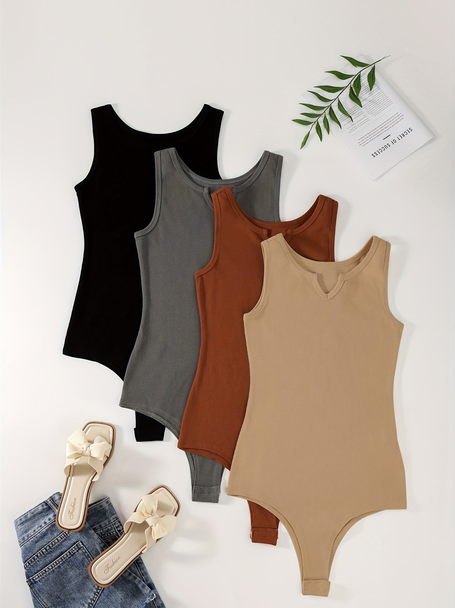 Sexy Knitted Sleeveless Bodysuits 4-Pack