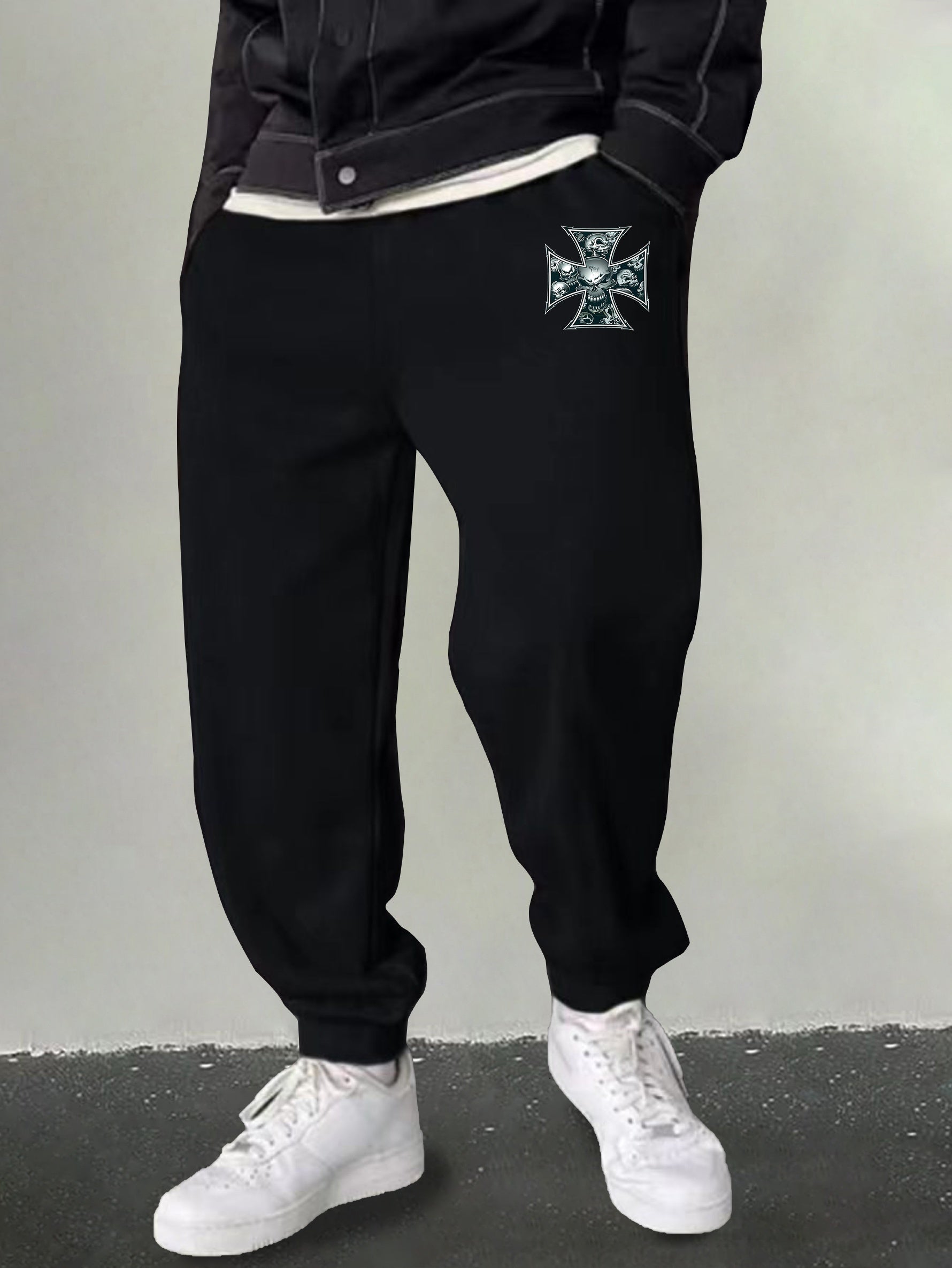 Men's Skull Cross Print Joggers Sweatpants for Outdoor