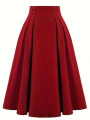 Vintage Button Front High Waist Pleated Skirt