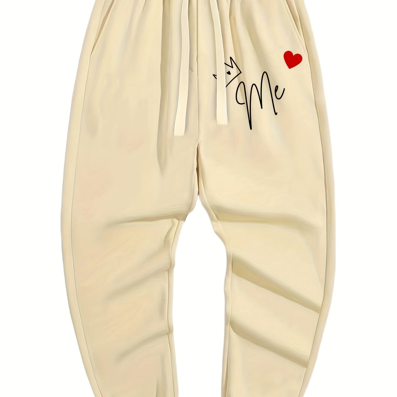 Crown Heart Print Men's Drawstring Pocket Sweatpants