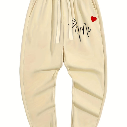 Crown Heart Print Men's Drawstring Pocket Sweatpants