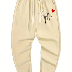 Crown Heart Print Men's Drawstring Pocket Sweatpants