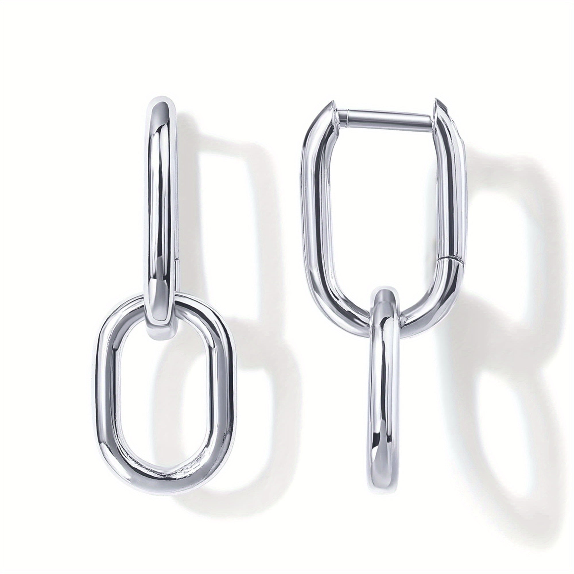 Golden Silvery Square Link Chain Dangle Earrings