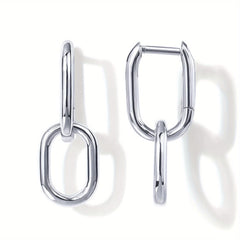 Golden Silvery Square Link Chain Dangle Earrings