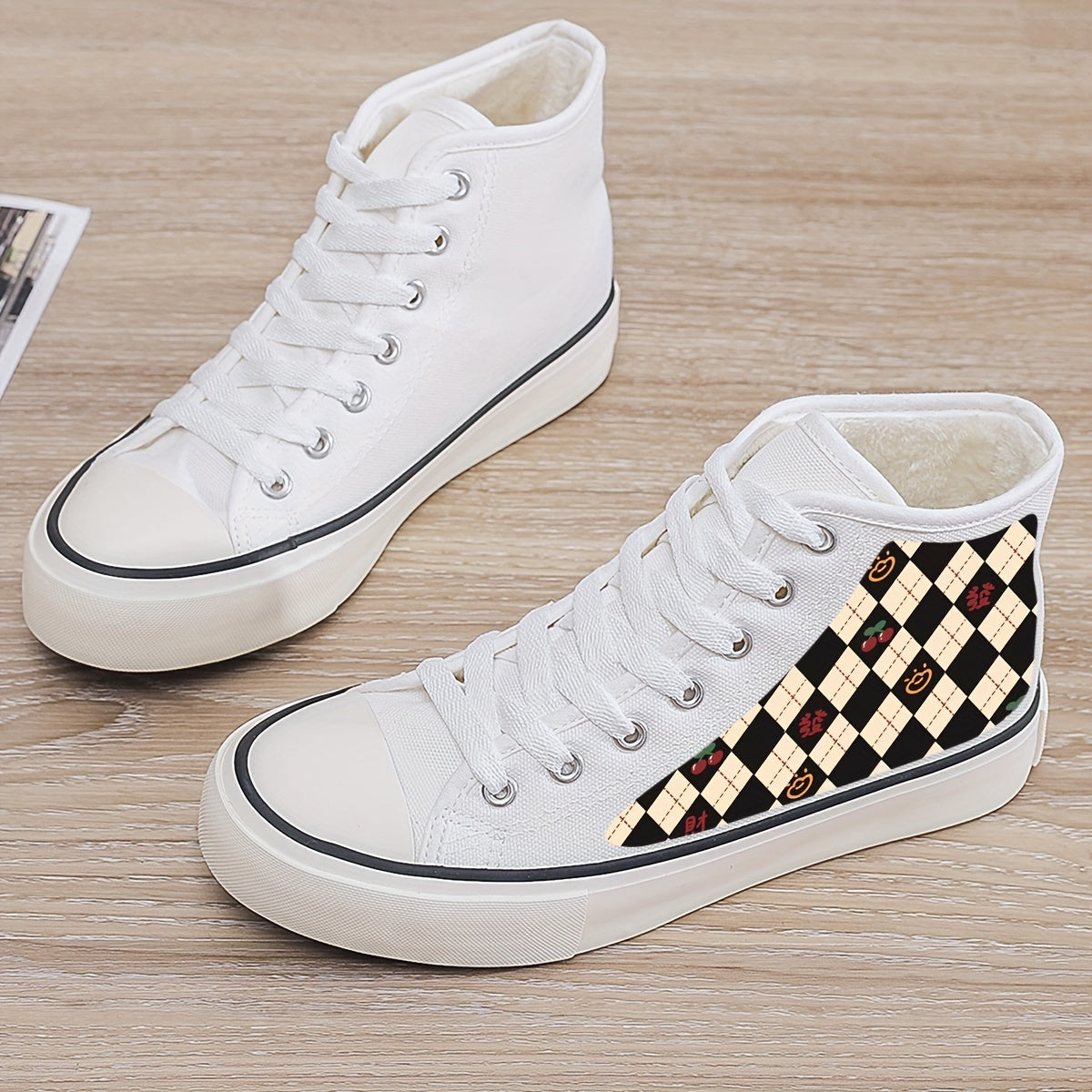 Cherry Print Plush Lined Canvas Sneakers