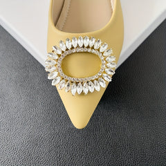 Rhinestone Slip On Chunky Heel Shoes Point Toe Daily Soft Dr