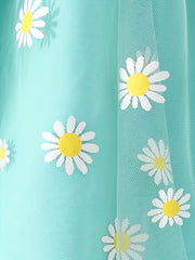 Girls Daisy Print Cami Dress With Tulle - Party Holiday Outfit