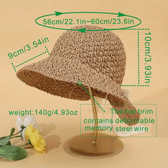 Crochet Floppy Sun Hat Khaki UV Protection Straw Hat